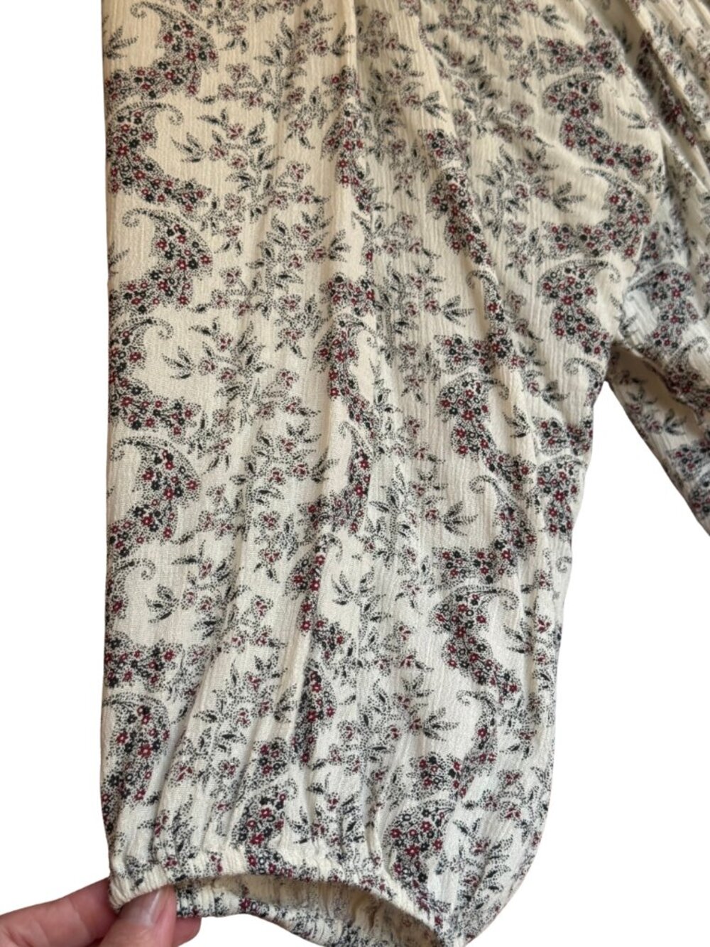 Denim & Supply Ralph Lauren XL Boho Peasant Top Cream Floral Paisley Tie Neck - Picture 7 of 12